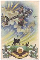 1944 Magyar feltámadást! katonai repülőgép / Hungarian irredenta propaganda art postcard, military aircraft s: Bozó