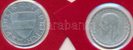 Vegyes: Svédország 1946. 1K Ag "V. Gusztáv" + Ausztria 1958. 10Sch Ag T:2,2-
Mixed: Swede...