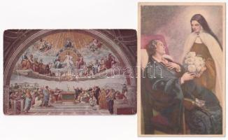 15 db RÉGI vallásos képeslap vegyes minőségben, közte 2 db Hollós Endre / 15 pre-1945 religious postcards in mixed quality