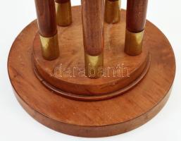 Nagyméretű ötoszlopos fa posztamens, réz veretekkel, szép állapotban, d: 30 cm, m: 103 cm KIZÁRÓLAG ...