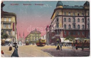 1916 Budapest VIII. Baross utca és József körút sarok, villamosok, Bodo kávéház (EB)