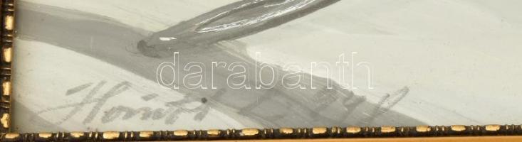 Mayer B jelzéssel: Csendélet dinnyével. Tempera, karton. Üvegezett, kissé sérült fakeretben. 32,5×46...