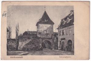 1918 Brassó, Alt-Kronstadt, Brasov; Fekete kapu. Hiemesch kiadása / Schwarzgässertor / street, gate (EK)