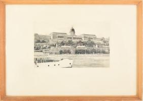 Nagy Zoltán (1916-1987): Budapesti panoráma, rézkarc, papír, jelzett, számozott (78/100)m üvegezett fakeretben, 21,5×34,5 cm