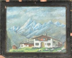 Jelzés nélkül: Alpesi táj. Akvarell, papír. Üvegezett, sérült fakeretben, 25,5×33,5 cm