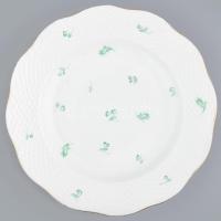 Herendi / Óherendi zöld virágmintás tányér, masszába nyomott és festett jelzéssel, kopással, d: 20 cm