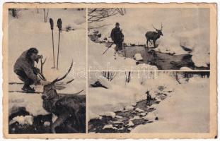 1941 Volóc, Volovec, Volovets; Sí- és vadászterepek a Borzsovai-havasokon, síelő szarvassal, téli sport. Hangya szövetkezet kiadása. Foto Manduk / ski and hunting fields, winter sport, skier with deer (Rb)