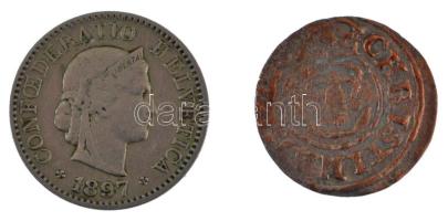 Livónia / Riga / Svéd megszállás 164?. 1 Solidus Ag Krisztina (0,44g) + Svájc 1897. 5r Cu-Ni T:XF,VF Livonia / Riga / Swedish Occupation 164?. 1 Solidus Ag Christina (0,44g) + Switzerland 1897. 5 Rappen Cu-Ni C:XF,VF Krause KM#21, #26