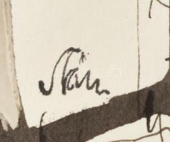 Szász Endre (1926-2003): Anya gyermekével. Tus, papír, jelezve jobbra lent, paszpartuban, 20,5x13,5 ...