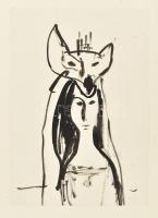 Szász Endre (1926-2003): Ülő hölgy. Tus, papír, jelezve jobbra lent, lap teteje papírra ragasztva, 2...