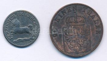 Német Államok / Poroszország 1864A 4pf Cu + Németország / Brunswick 1918. 5pf Fe T:AU-VF patina
Ger...