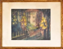 Kemény László (1901-?): Séta ősszel. Akvarell, papír, jelzett és datált (kemény László 953). Üvegeze...