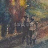 Kemény László (1901-?): Séta ősszel. Akvarell, papír, jelzett és datált (kemény László 953). Üvegeze...