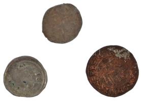 3db gyenge tartású Ag és ezüstözött Cu érmetétel, közte 1555K-B Denár "I. Ferdinánd" ezüst...