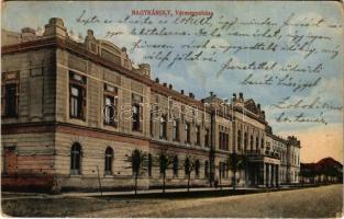 1917 Nagykároly, Carei; Vármegyeháza. Eigner Simon kiadása / county hall (kopott sarkak / worn corners)
