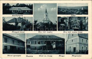 1941 Gesztete, Hostice; Putnoky kastély, Római katolikus templom, belső, Körjegyzői hivatal, látkép, Körzeti egészségház, Hengermalom, Hangya szövetkezet üzlete és saját kiadása / castle, Catholic church, interior, notary's office, general view, hospital, rolling mill, cooperative shop