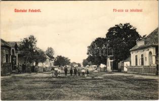 Feled, Feledince, Veladín, Jesenské; Fő utca az iskolával. Fogyasztási szövetkezet kiadása / main street, school