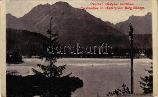 1909 Tátra, Magas-Tátra, Vysoké Tatry; Csorba-tó Bástyával háttérben. Quirsfeld János kiadása / Csorba-See im Hintergrund Berg Bástya / Strbské pleso / lake, mountains (fa)