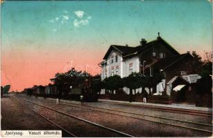 1912 Ipolyság, Sahy; vasútállomás, vonat, gőzmozdony / railway station, locomotive, train (EB)