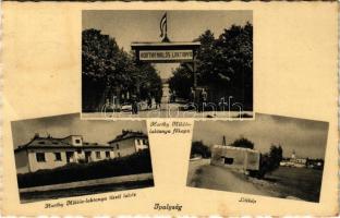 1941 Ipolyság, Sahy; Horthy Miklós laktanya főkapuja és tiszti lakások, katonák, betonbunker / Hungarian military barracks' main entry gate and officers' houses, soldiers, concrete bunker (fl)