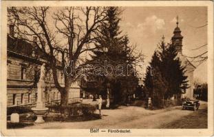 1929 Balf (Sopron), Fürdő részlet, automobil, templom. Lobenwein Harald fotóműterme (EB)
