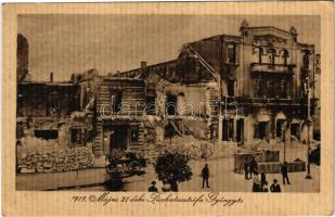 Gyöngyös, az 1917. évi nagy tűzvész utáni utcakép, leégett Fő tér, romok (EK)