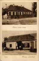 1935 Ecseg, Állami elemi iskola, automobil, Hangya szövetkezet üzlete és saját kiadása (EK)