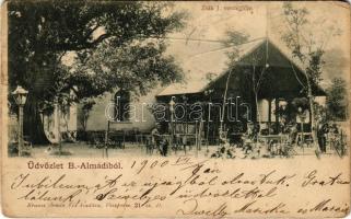 1900 Balatonalmádi, Almádi; Zsák J. vendéglője, étterem, pincérek. Krausz Ármin Fia kiadása (EB)