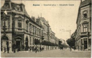 Sopron, Erzsébet utca, Roth Gy. üzlete, villamos. Blum Náthán és Fia kiadása