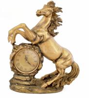 Ágaskodó ló figurális asztali óra, aranyszínű műanyag, jelzett, kopásokkal, , m: 51 cm KIZÁRÓLAG SZEMÉLYES ÁTVÉTEL, NEM POSTÁZZUK! / ONLYPERSONAL COLLECTION AT OUR OFFICE!