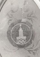 Mini szamovár Moszkvai olimpia tálcával. és mini fém teás készlettel 17 cm