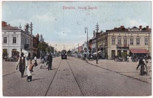 1924 Braila, Strada Regala / street, tram, market, shops (EK)