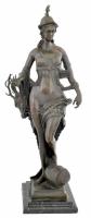 Ismeretlen szobrász: vadászó Diana / Artemis, patinázott öntött bronz, kissé sérült márvány talapzaton, jelzés nélkül, szép állapotban, m: 64 cm KIZÁRÓLAG SZEMÉLYES ÁTVÉTEL, NEM POSTÁZZUK! / ONLYPERSONAL COLLECTION AT OUR OFFICE!