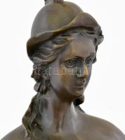 Ismeretlen szobrász: vadászó Diana / Artemis, patinázott öntött bronz, kissé sérült márvány talapzat...