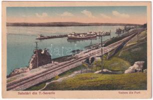 1941 Turnu Severin, Szörényvár; Vedere din Port / port, ship, railway (EK)