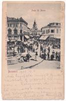 1904 Bucharest, Bukarest, Bucuresti, Bucuresci; Piata Sf. Anton / square, market (wet damage)