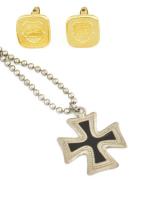 Magyar Honvédség aranyszínű mandzsettagomb pár, újszerű állapotban, tokjában + Vaskeresztet mintázó ...