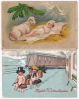 39 db RÉGI karácsonyi és húsvéti üdvözlő képeslap vegyes minőségben / 39 pre-1945 Christmas and East...