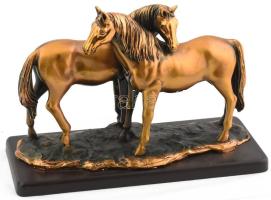 Ló pár szobor talapzaton, műgyanta, talapzatán minimális kopással, 33x14x23 cm