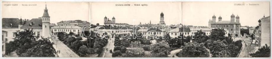 1915 Ivano-Frankivsk, Stanislawów, Stanislau; synagogue. 3-tiled folding panoramacard (fl)