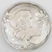 Szecessziós ón dísztál. Jelzett, Hibátlan 17,5 cm /Art nouveau tin plate
