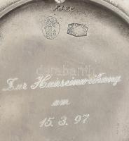 Szecessziós ón dísztál. Jelzett, Hibátlan 17,5 cm /Art nouveau tin plate