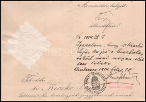 1914 besztercei törvényszéki jegyzői kinevezés Tőry Gusztáv leendő miniszter, kúriai elnök saját kez...