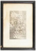 Bevonulás. Rézmetszet, XIX ,sz, Üvegezett keretben Foltos 14x8 cm