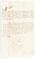 1804 Görgei / Görgey Márton (1740-1807) . pécsi püspök, esztergomi kanonok aláírása hivatalos okiraton, papírfelzetes viaszpecséttel.