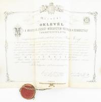 1874 Gépészmérnöki oklevél Bánki József (Bánki Donát testvére) nevére, Stoczek és Gerlóczy aláírások...