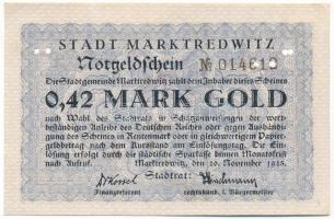 Németország / Weimari Köztársaság / Marktredwitz 1923. 0,42M szükségpénz, lyukasztással érvénytelenítve T:AU German Empire / Weimar Republic / Laufen 1923. 0,42M necessity note, cancelled by holes C:AU