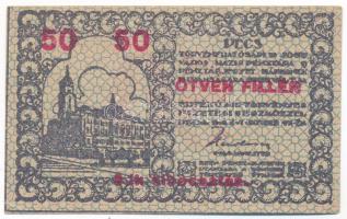Pécs 1919. 50f Pécs Törvényhatósági Jogú Város Házipénztára pénztárjegye T:AU