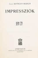 gróf Bethlen Margit: Impressziók. Bp.,én., Athenaeum. Kiadói aranyozott egészvászon-kötés, kissé kopott borítóval.