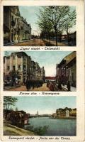 1944 Lugos, Lugoj; Korona utca, katonák, piac, Temes-parti részlet / street view, K.u.K. soldiers, market, Timis riverside (vágott / cut)